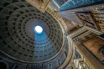 Interior of Rome Pantheon with the famous ray of light