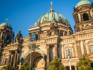 Fototapeta na wymiar Beautiful part of Berlin cathedral, Berliner Dom in Germany with blue sky