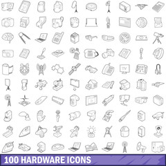 100 hardware icons set, outline style