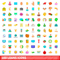 100 loans icons set, cartoon style