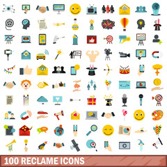 100 reclame icons set, flat style