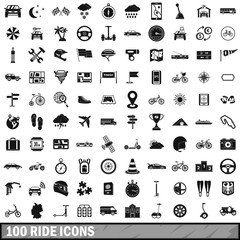 100 ride icons set, simple style 