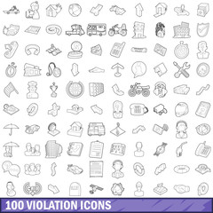 100 violation icons set, outline style - obrazy, fototapety, plakaty