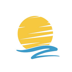 Obraz premium Logo with yellow sun and blue sea waves