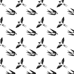 Fototapeta premium Pattern with swallows in flight, ink drawing