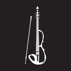 Electric violin with bow, vector flat illustration