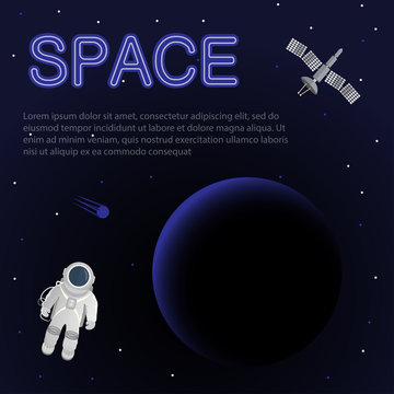 Astronaut on the background of the planet and space for text