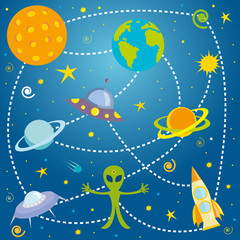Vector pattern with space alien, UFO and space ships