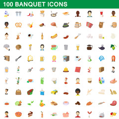 100 banquet icons set, cartoon style