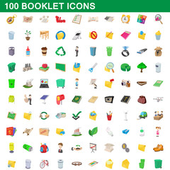 100 booklet icons set, cartoon style