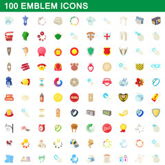 100 emblem icons set, cartoon style