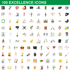 Naklejka premium 100 excellence icons set, cartoon style
