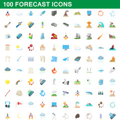100 forecast icons set, cartoon style