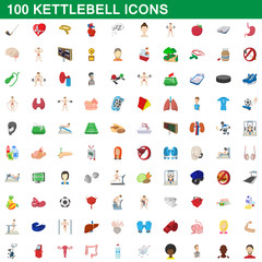 100 kettlebell icons set, cartoon style