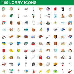 100 lorry icons set, cartoon style