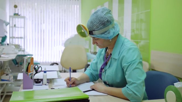 ENT doctor's reception, otolaryngologist in clinic, Portrait doctor, children's hospital, pediatric physician lor accepting patient, Medic treatment hospital