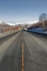 E10 road running alongside the Innerfjorden-Kanstadforden. S.Hinnoya island-Nordland fylke-Norway....