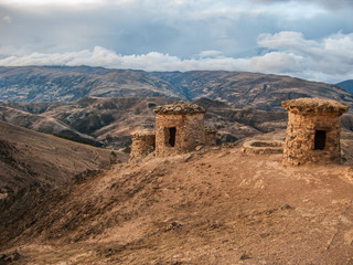 Fototapeta na wymiar Funerary towers in Ninamarka archeologic zone in Cusco