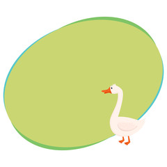 Cute and funny farm goose, cartoon vector illustration with space for text. Cute cartoon, comic style white farm goose with orange beak and paws