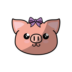 kawaii piggy animal icon over white background colorful design vector illustration