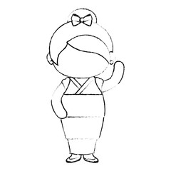 japanese girl with kimono dress icon over white background vector illustration