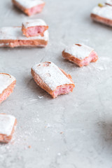Pink Ladyfinger Biscuits on Grey Marble Table