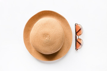 Summer straw hat beach and sunglasses