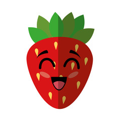 strawberry fruit with cartoon face icon over white background vector illustration