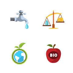 four flat eco icons