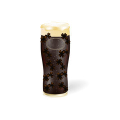 Festival of beer. Light beer in a glass with foam and with clover patterns isolated on a white background. illustration
