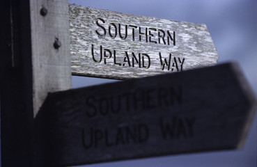 Southern Upland way sign at 3 Brethern