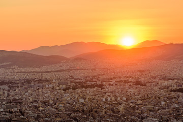 Sunset view of Athens from lykavittos hill, Athens, Greece