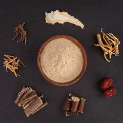 Various medicinal herbs.