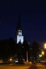 Church in Spisska Nova Ves at night, Slovakia