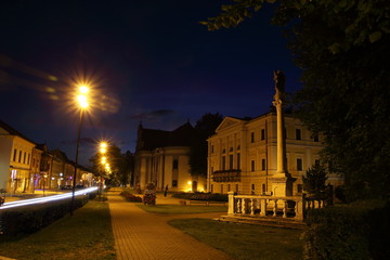 Fototapeta na wymiar Square in Spisska Nova Ves at night, Slovakia