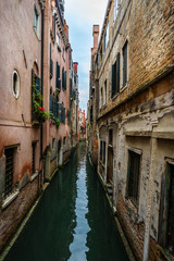 Fototapeta na wymiar Panoramic view on famous Grand Canal among historic houses in Venice, Italy