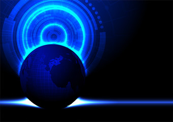 Blue globe with white light on hi-tech circle background some Elements of this image furnished by NASA