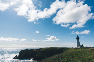 A lighthouse overlooking the ocean.