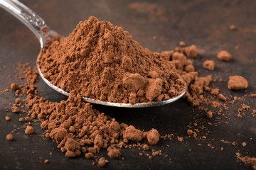 Spoon filled with cocoa