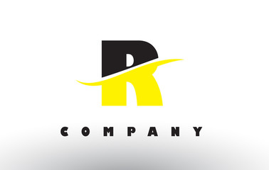 R Black and Yellow Letter Logo with Swoosh.