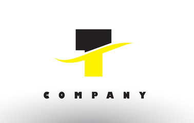 T Black and Yellow Letter Logo with Swoosh.