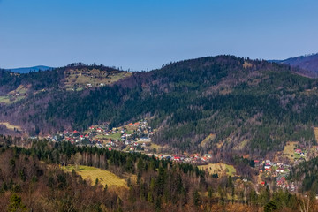 Skrzyczne hill in mountains Beskid Slaski, Karpaty, Poland