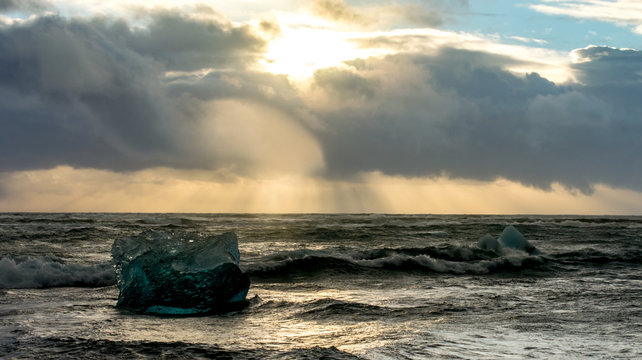 storm brews over glacier beach