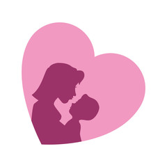 heart with mother and baby icon over white background colorful design vector illustration