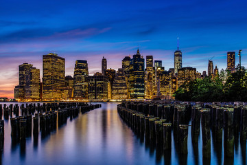 Fototapeta na wymiar Sunset at Lower Manhattan Skyline, New York United States