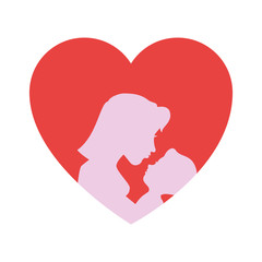 heart with mother and baby icon over white background colorful design vector illustration