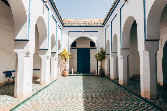 bahia palace courtyard at marrakech, morocco