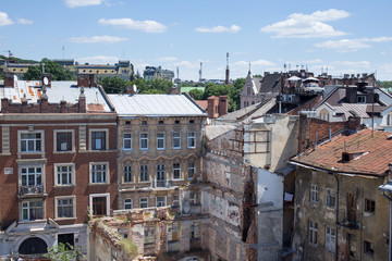 Fototapeta na wymiar Lviv old town buildings cityscape