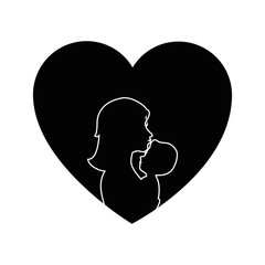 heart with mother holding a baby icon over white background vector illustration