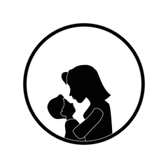frame with mother holding a baby icon over white background vector illustration